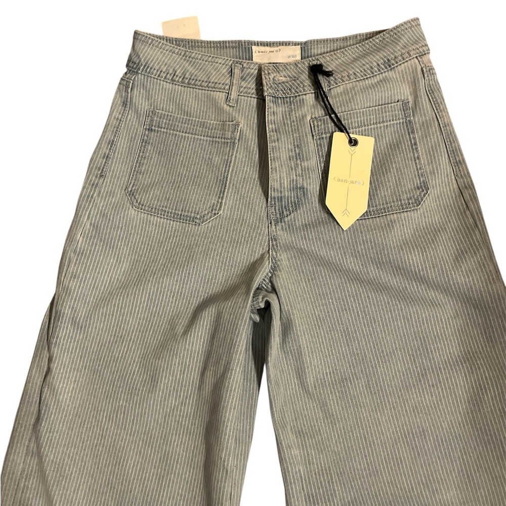 Banjara Denim Striped Wide Leg Jeans with distressed hem for Women - Picture 5 of 7